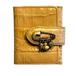 Vintage Brighton leather baby photo wallet with diaper pin snap & enamel charms